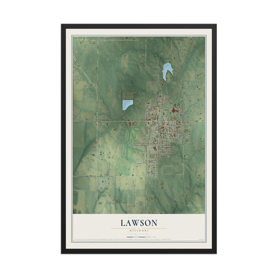 Map of Lawson, Missouri, 12 x 18 inch print in a black wood frame