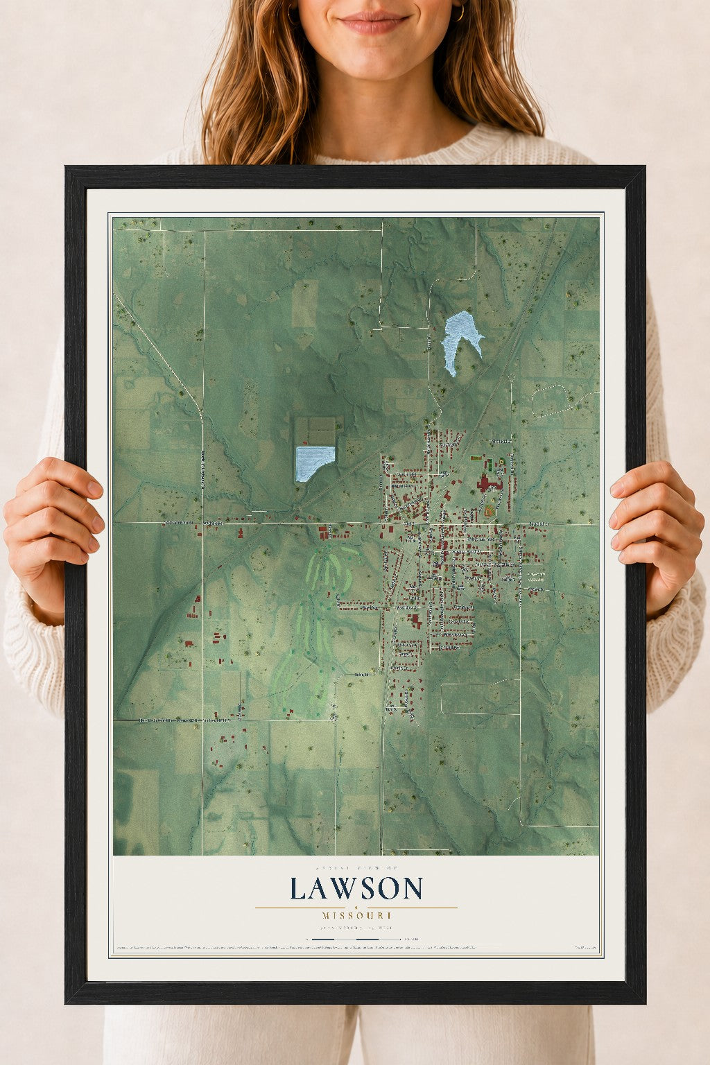 Map of Lawson, Missouri, 18 x 24 inch print in a black wood frame