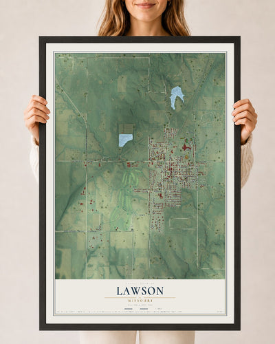 Map of Lawson, Missouri, 24 x 36 inch print in a black wood frame