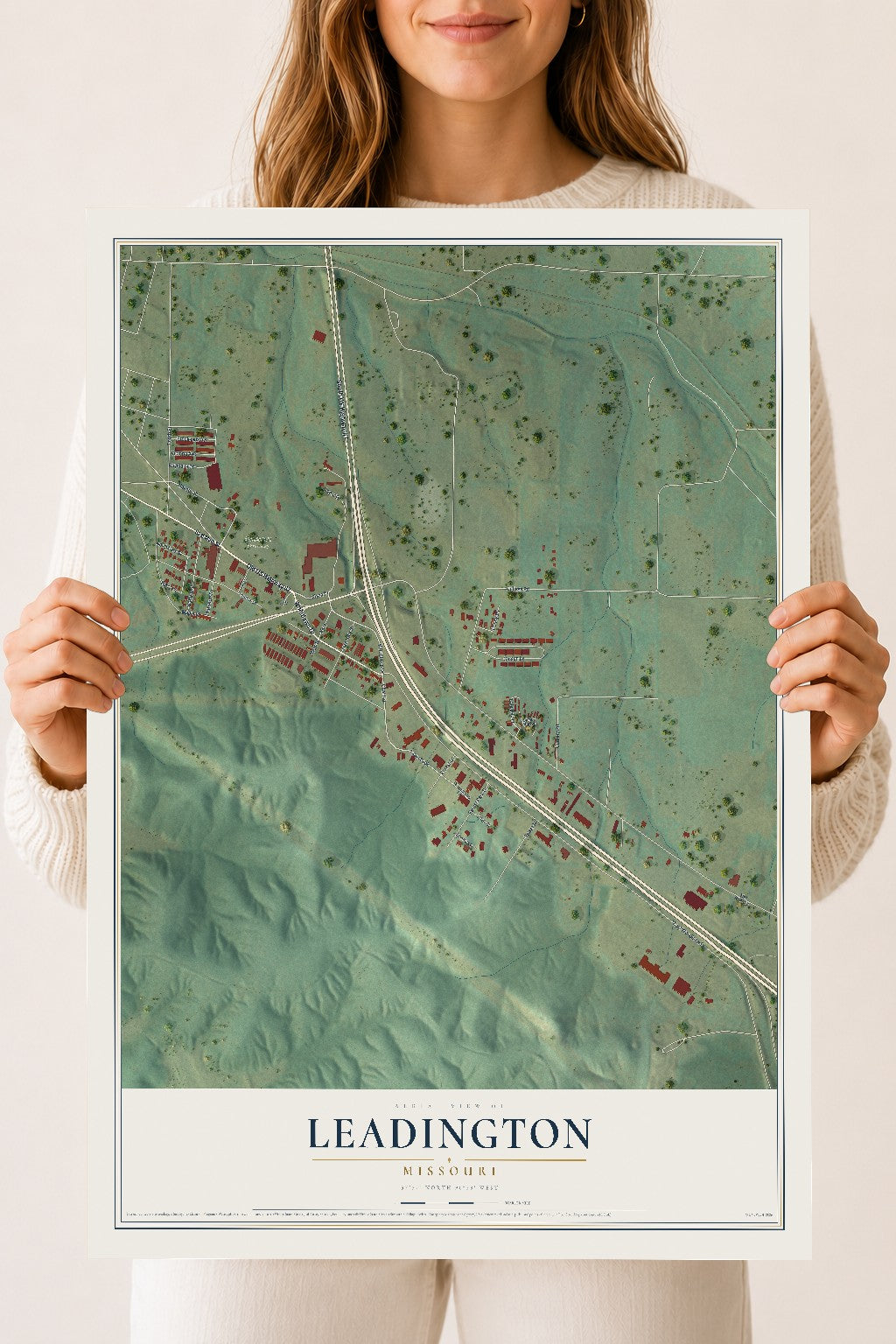 Map of Leadington, Missouri, 18 x 24 inch unframed archival matte print