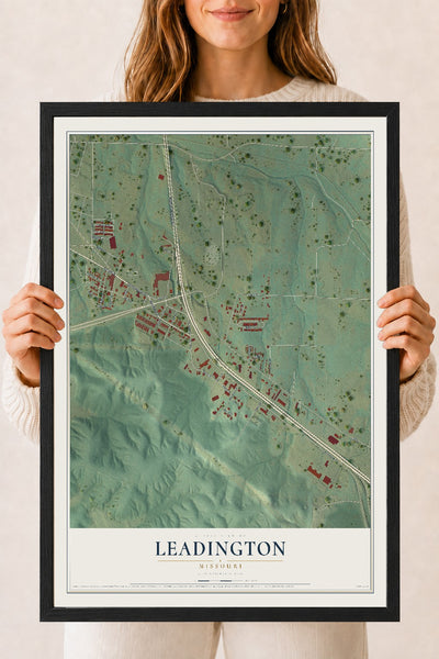 Map of Leadington, Missouri, 18 x 24 inch print in a black wood frame