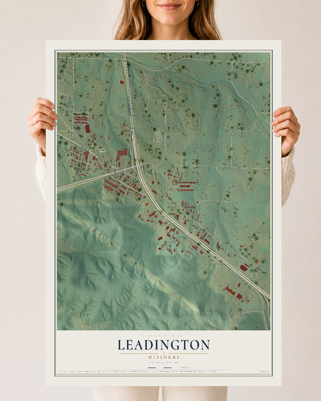 Map of Leadington, Missouri, 24 x 36 inch unframed archival matte print