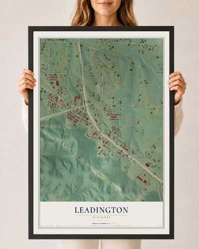 Map of Leadington, Missouri, 24 x 36 inch print in a black wood frame