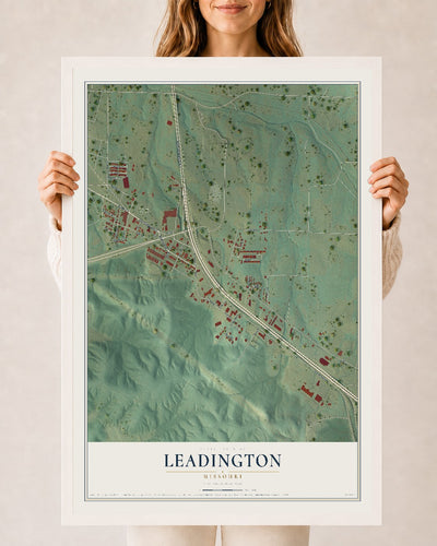 Map of Leadington, Missouri, 24 x 36 inch print in a white wood frame