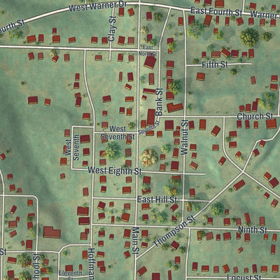 Close-up of the map of Leadwood, Missouri print showing street and building detail