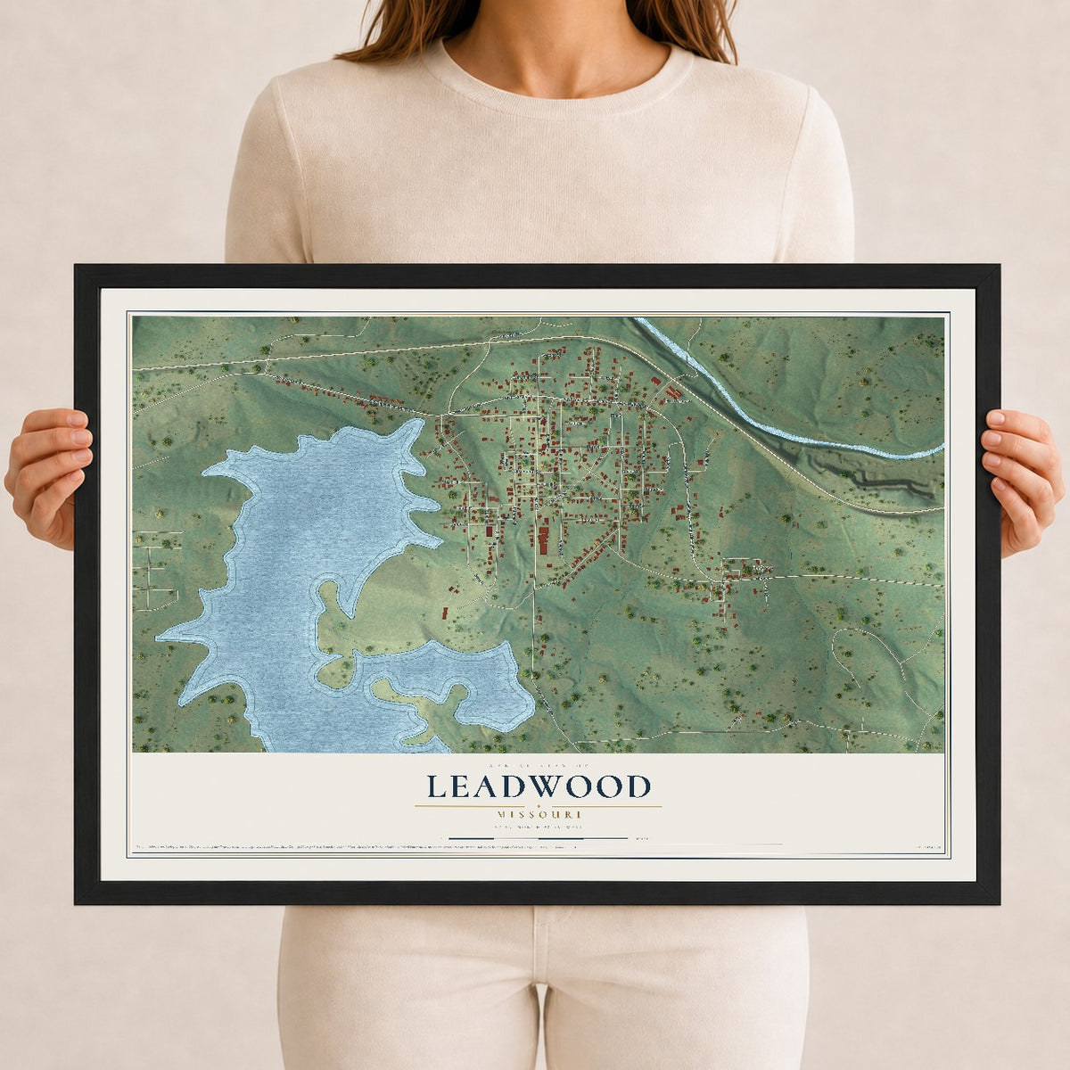Map of Leadwood, Missouri, 12 x 18 inch print in a black wood frame