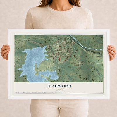 Map of Leadwood, Missouri, 12 x 18 inch print in a white wood frame