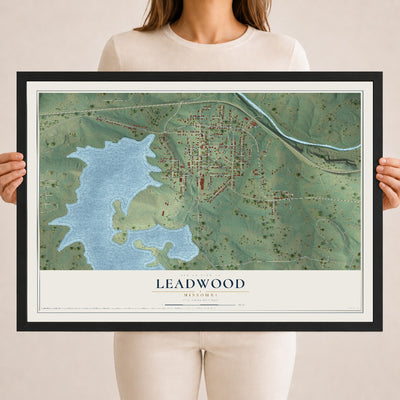 Map of Leadwood, Missouri, 18 x 24 inch print in a black wood frame