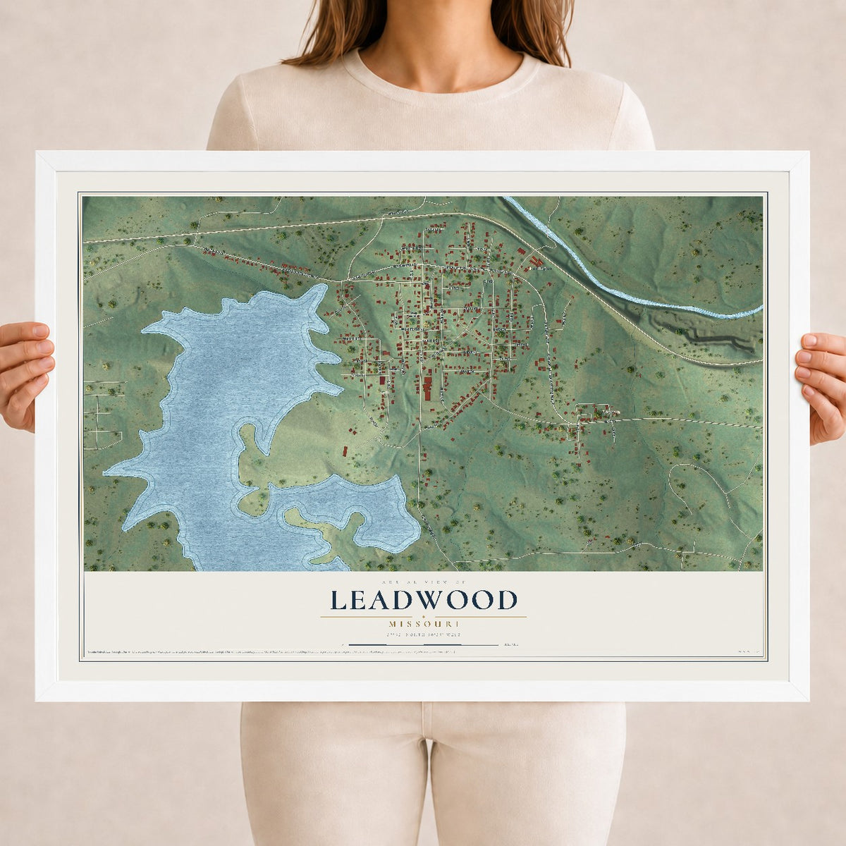 Map of Leadwood, Missouri, 18 x 24 inch print in a white wood frame