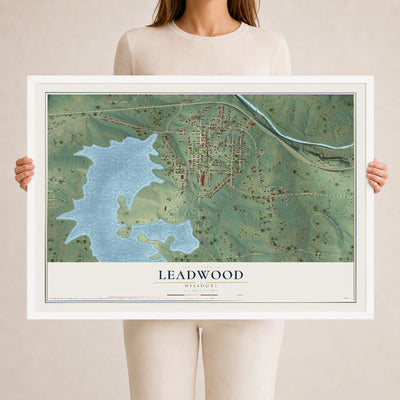Map of Leadwood, Missouri, 24 x 36 inch print in a white wood frame
