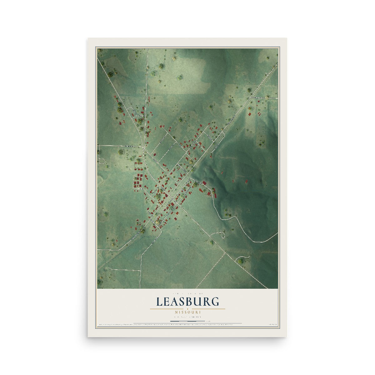 Map of Leasburg, Missouri, 12 x 18 inch unframed archival matte print