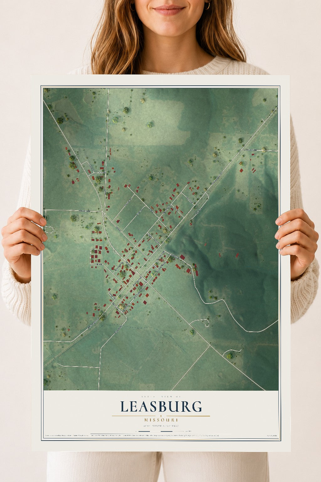 Map of Leasburg, Missouri, 18 x 24 inch unframed archival matte print
