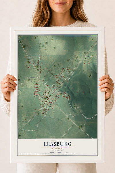 Map of Leasburg, Missouri, 18 x 24 inch print in a white wood frame