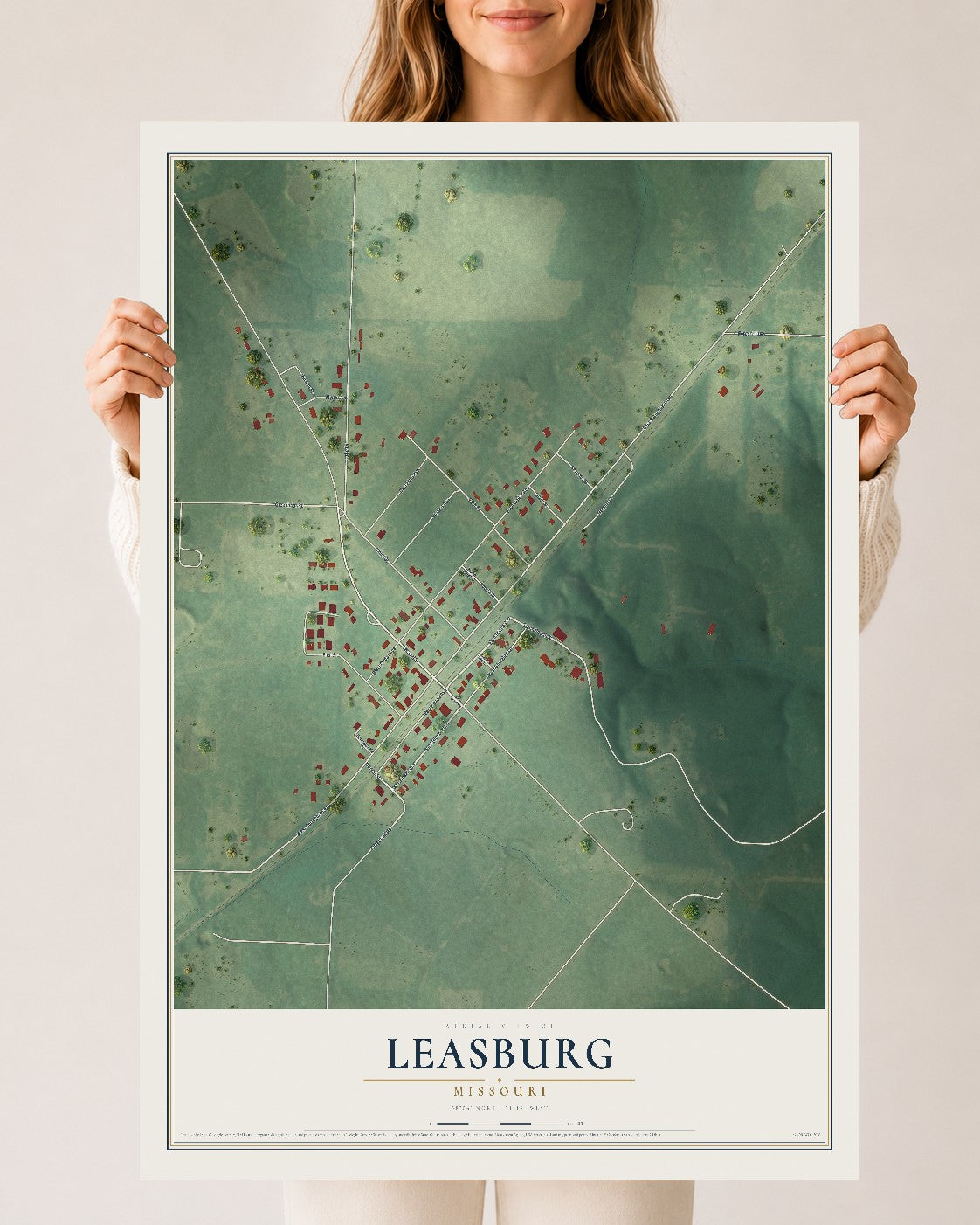 Map of Leasburg, Missouri, 24 x 36 inch unframed archival matte print