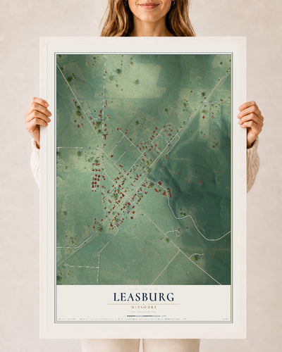 Map of Leasburg, Missouri, 24 x 36 inch print in a white wood frame