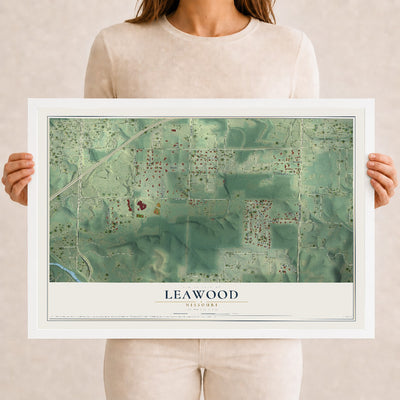 Map of Leawood, Missouri, 12 x 18 inch print in a white wood frame