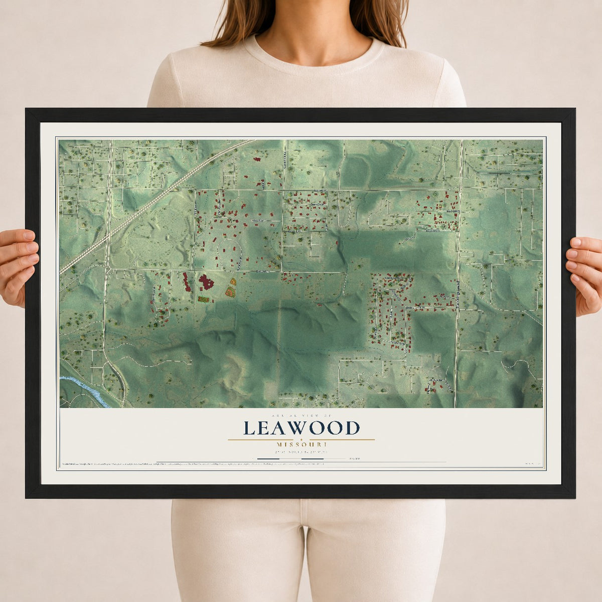 Map of Leawood, Missouri, 18 x 24 inch print in a black wood frame