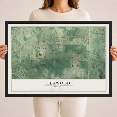Map of Leawood, Missouri, 18 x 24 inch print in a black wood frame