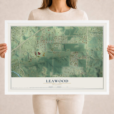Map of Leawood, Missouri, 18 x 24 inch print in a white wood frame
