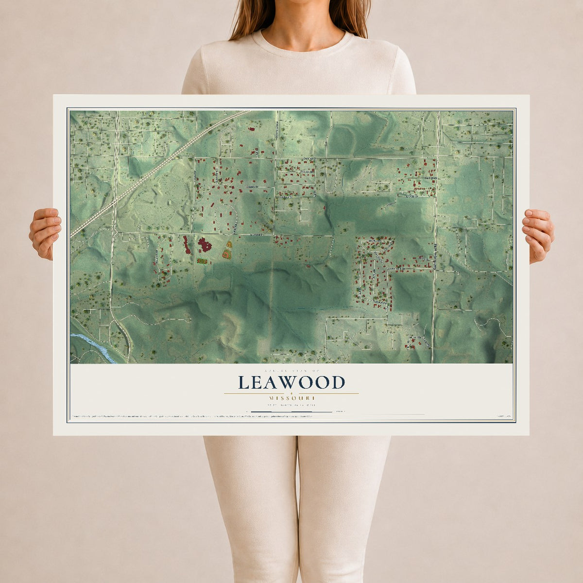 Map of Leawood, Missouri, 24 x 36 inch unframed archival matte print
