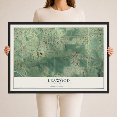 Map of Leawood, Missouri, 24 x 36 inch print in a black wood frame