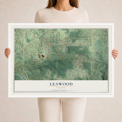 Map of Leawood, Missouri, 24 x 36 inch print in a white wood frame