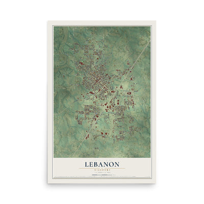 Map of Lebanon, Missouri, 12 x 18 inch unframed archival matte print