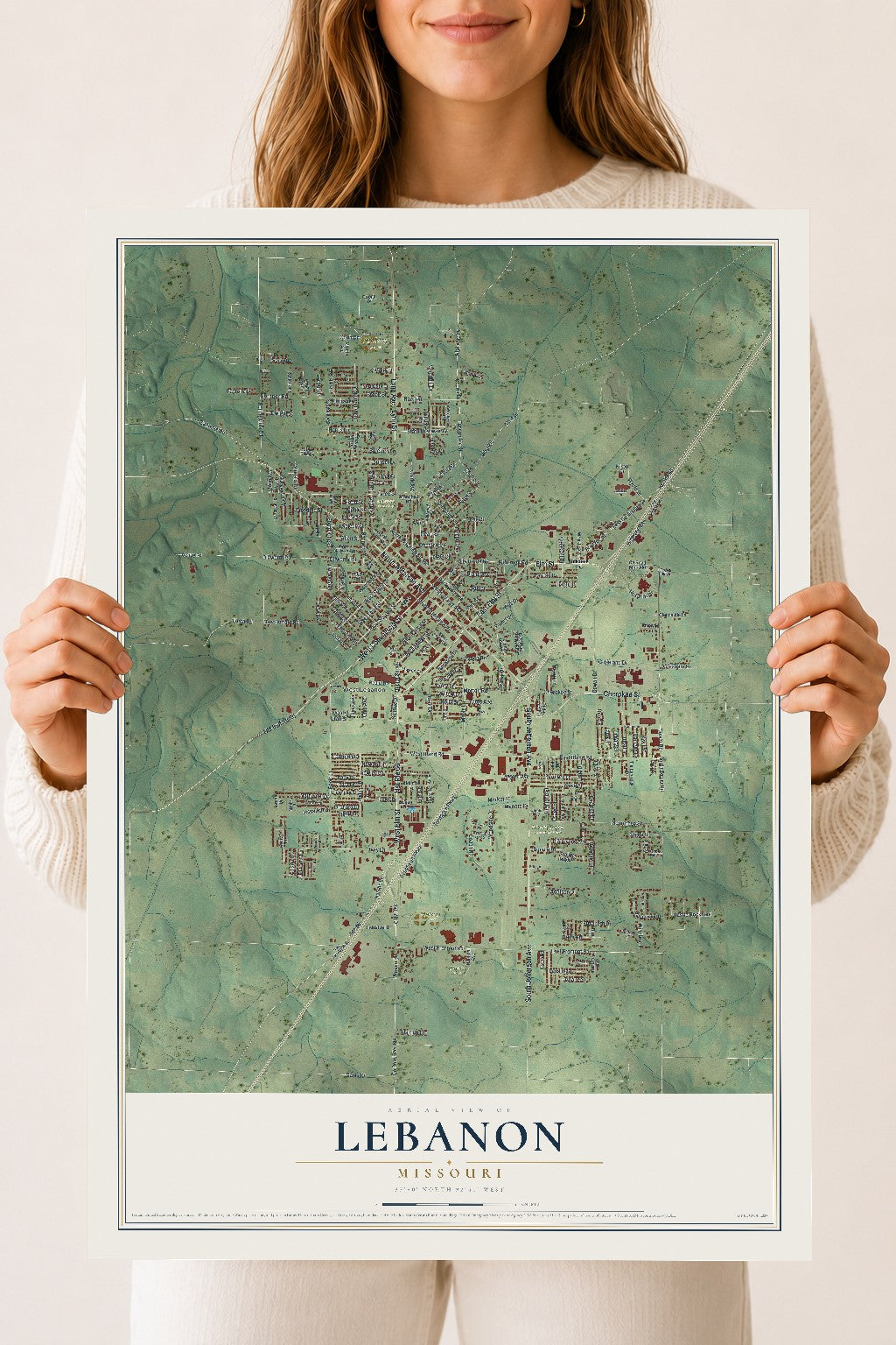 Map of Lebanon, Missouri, 18 x 24 inch unframed archival matte print