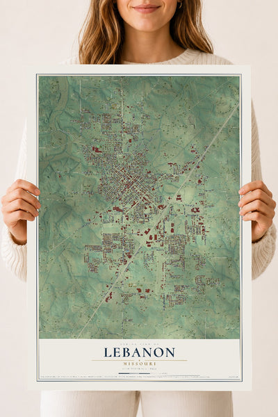 Map of Lebanon, Missouri, 18 x 24 inch unframed archival matte print