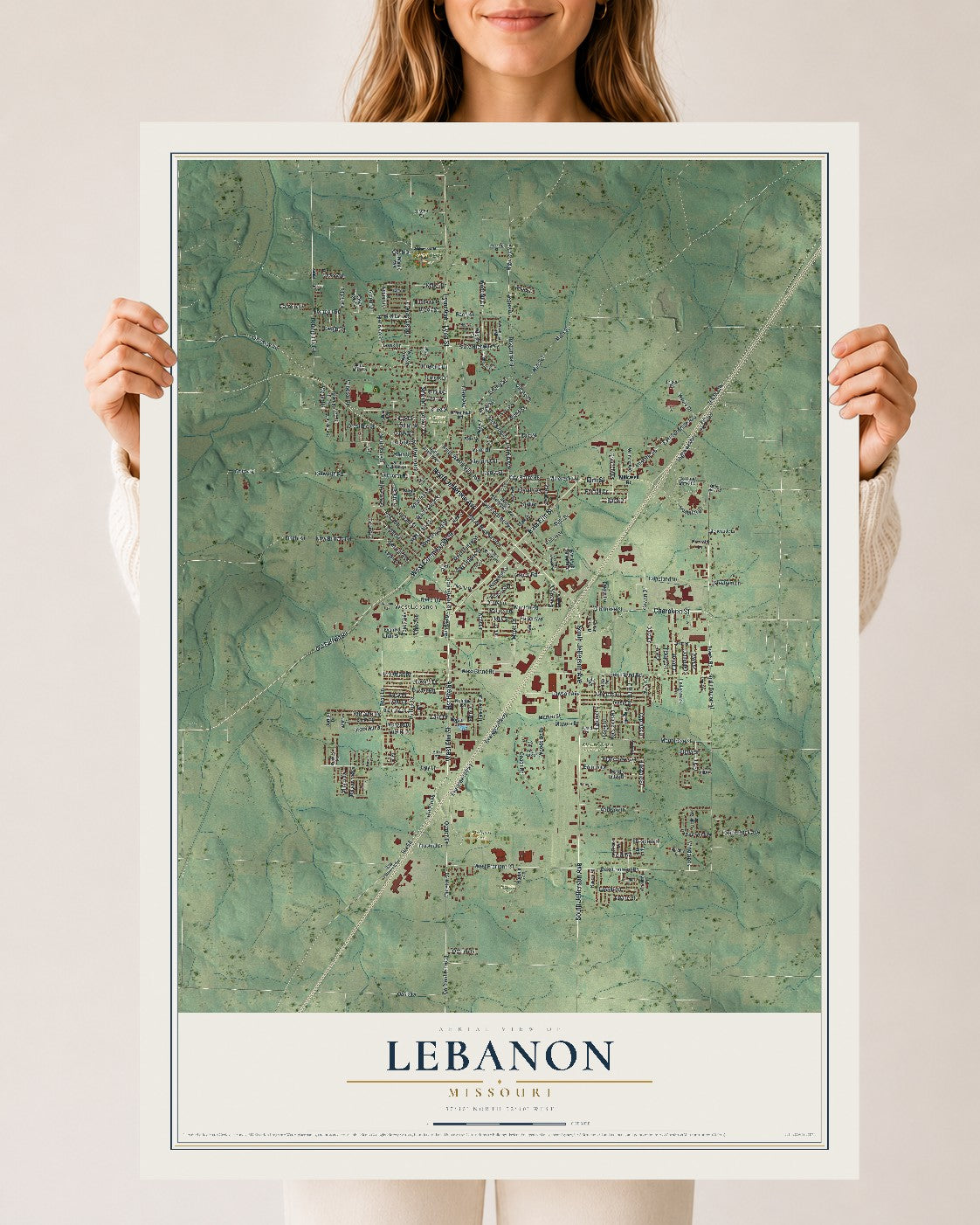 Map of Lebanon, Missouri, 24 x 36 inch unframed archival matte print
