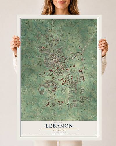 Map of Lebanon, Missouri, 24 x 36 inch unframed archival matte print