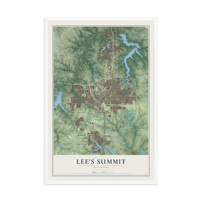Map of Lee's Summit, Missouri, 12 x 18 inch print in a white wood frame