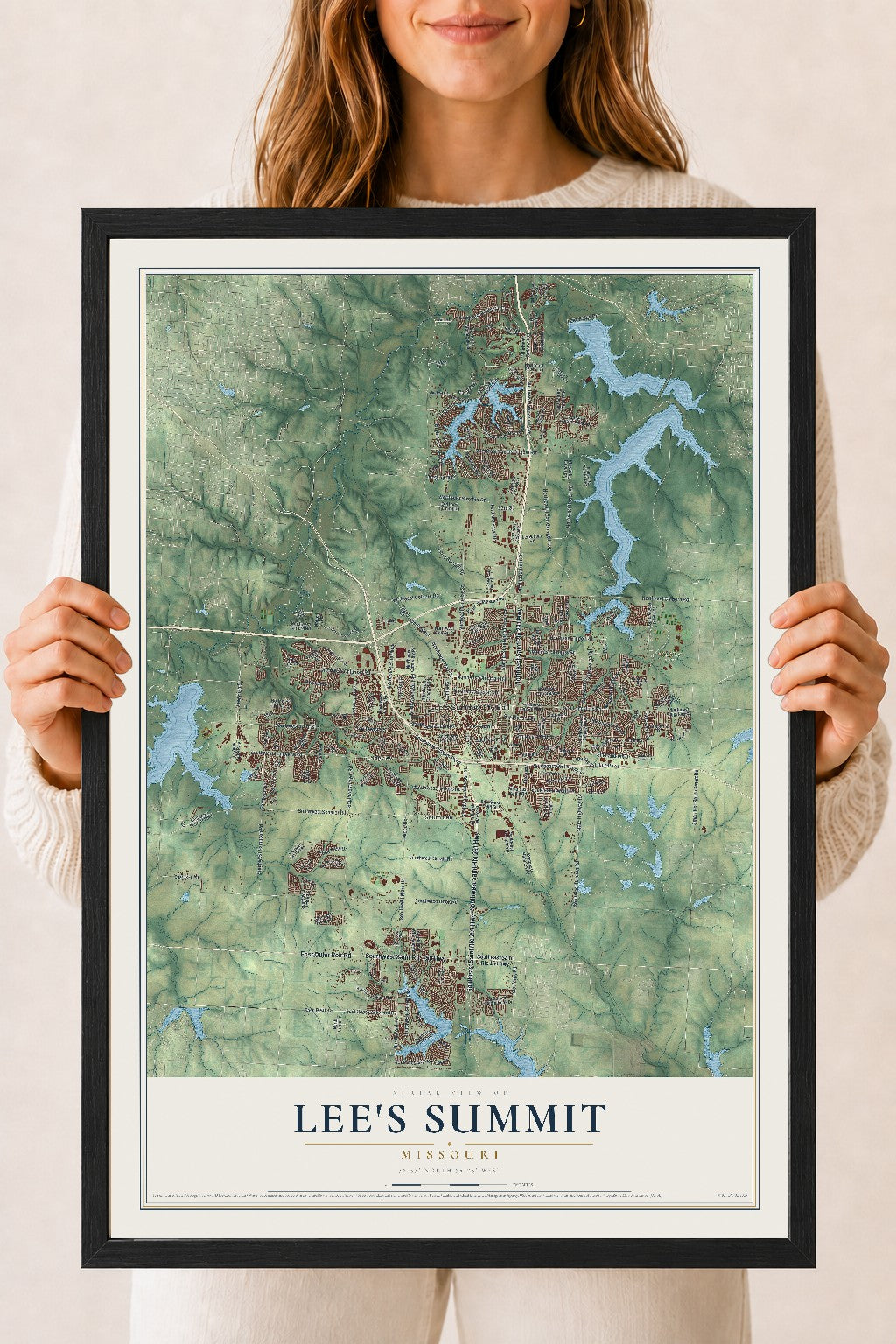 Map of Lee's Summit, Missouri, 18 x 24 inch print in a black wood frame