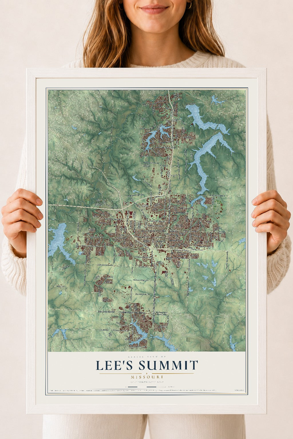 Map of Lee's Summit, Missouri, 18 x 24 inch print in a white wood frame