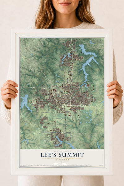 Map of Lee's Summit, Missouri, 18 x 24 inch print in a white wood frame