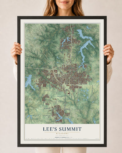 Map of Lee's Summit, Missouri, 24 x 36 inch print in a black wood frame