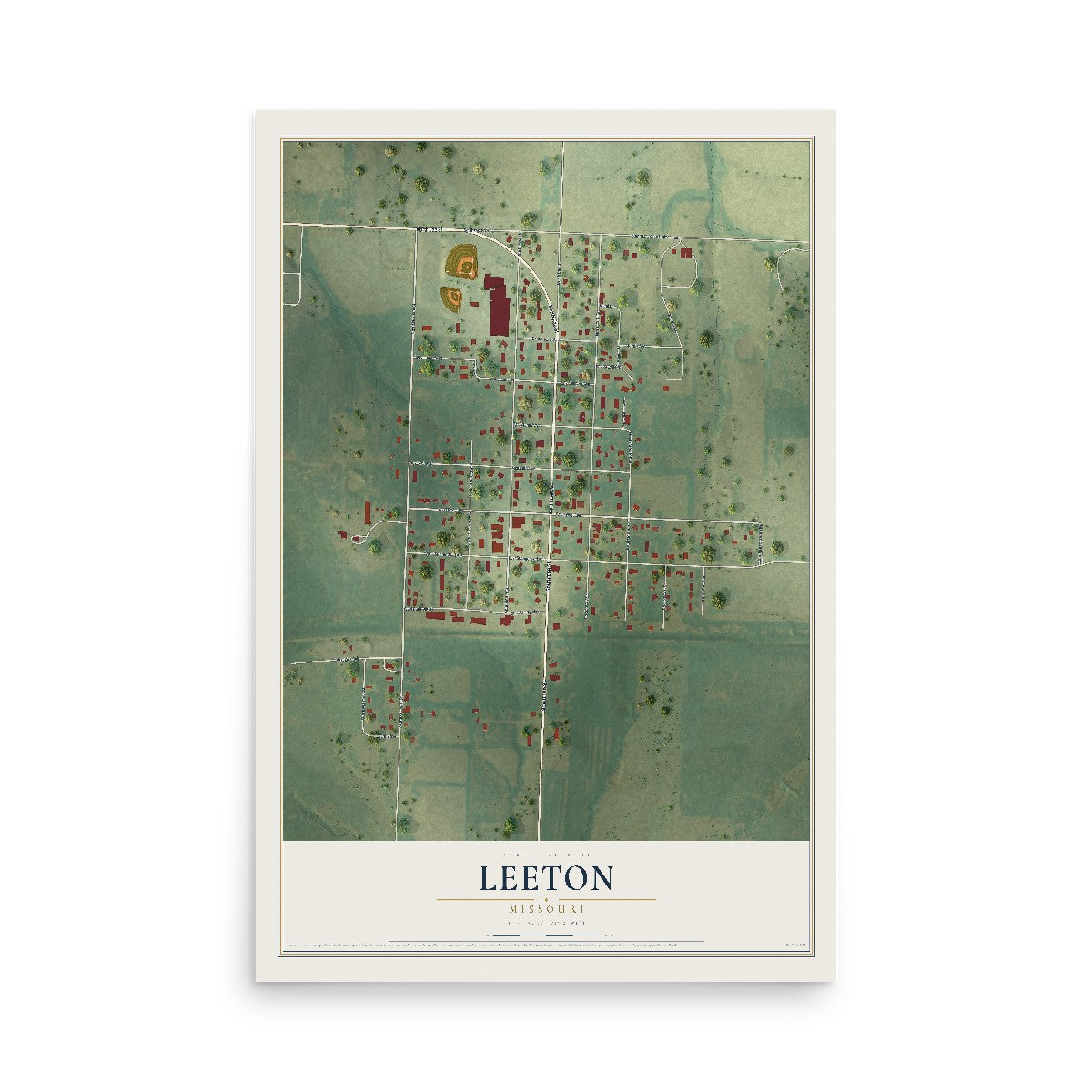Map of Leeton, Missouri, 12 x 18 inch unframed archival matte print