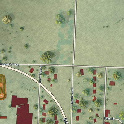 Second close-up of the map of Leeton, Missouri print showing more streets and buildings