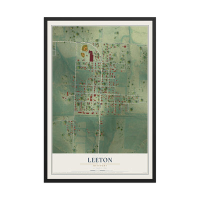 Map of Leeton, Missouri, 12 x 18 inch print in a black wood frame