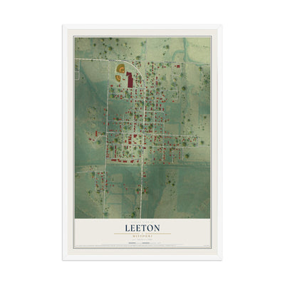 Map of Leeton, Missouri, 12 x 18 inch print in a white wood frame