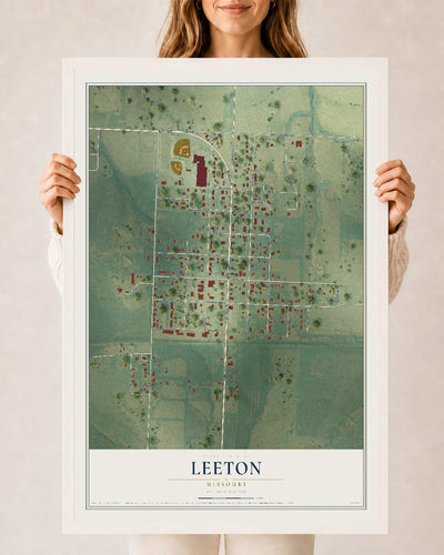 Map of Leeton, Missouri, 24 x 36 inch print in a white wood frame