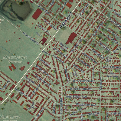 Close-up of the map of Lemay, Missouri print showing street and building detail