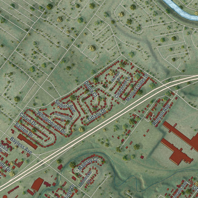 Second close-up of the map of Lemay, Missouri print showing more streets and buildings