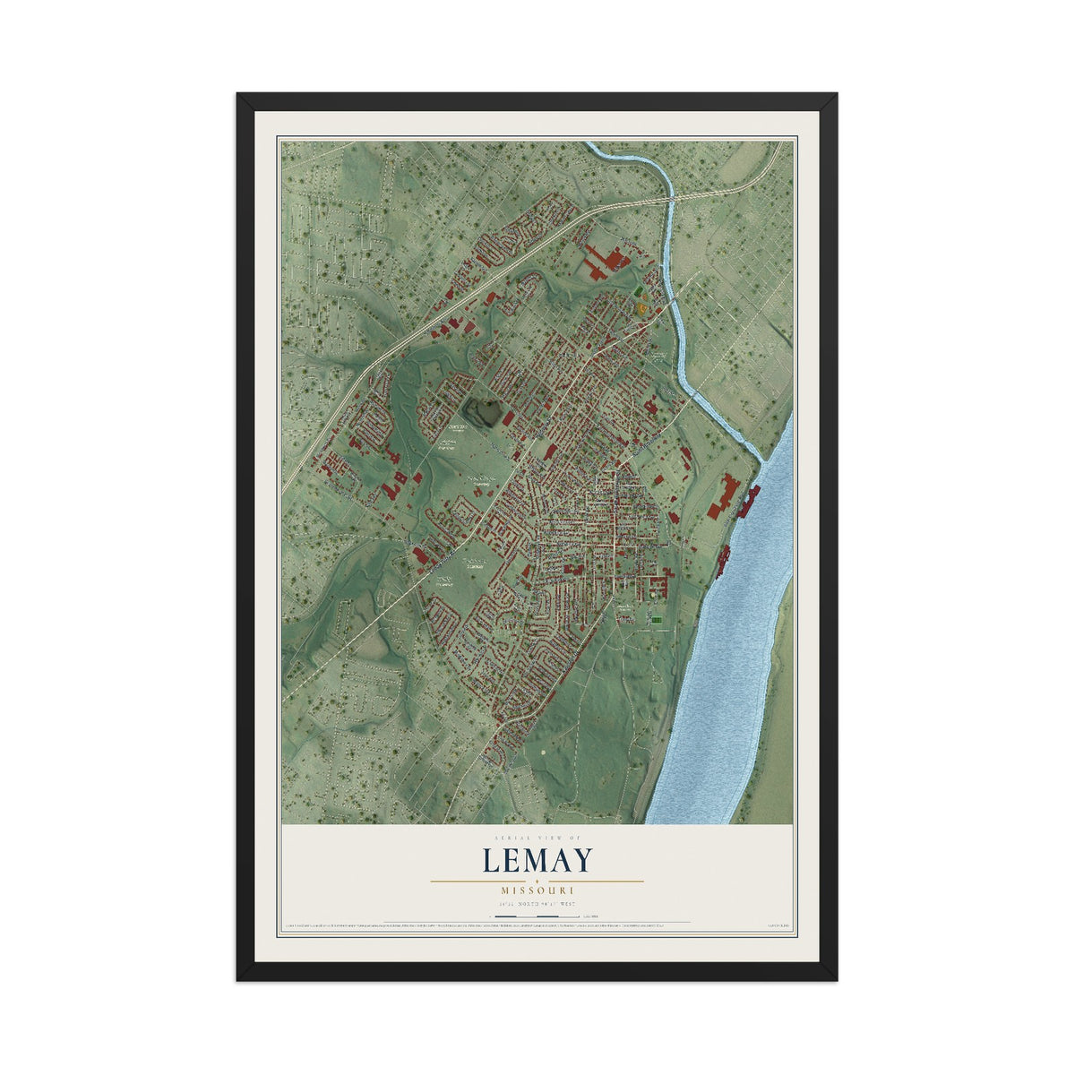 Map of Lemay, Missouri, 12 x 18 inch print in a black wood frame