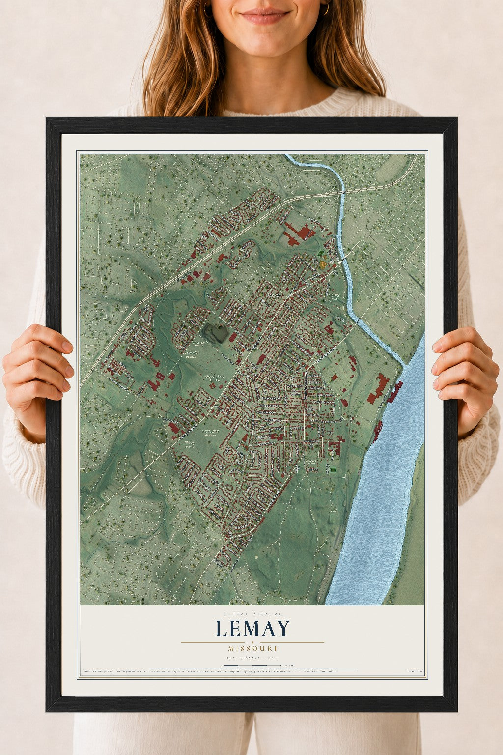 Map of Lemay, Missouri, 18 x 24 inch print in a black wood frame