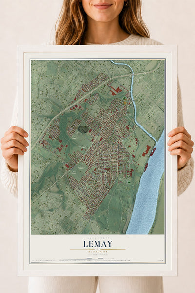 Map of Lemay, Missouri, 18 x 24 inch print in a white wood frame