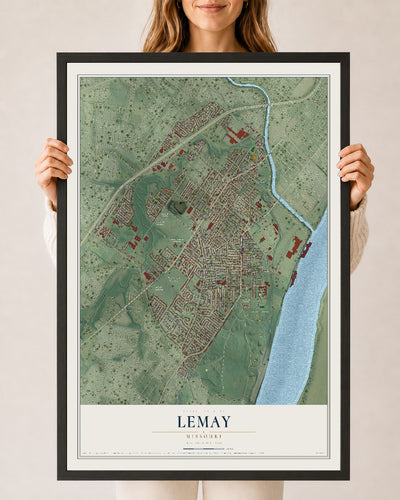 Map of Lemay, Missouri, 24 x 36 inch print in a black wood frame