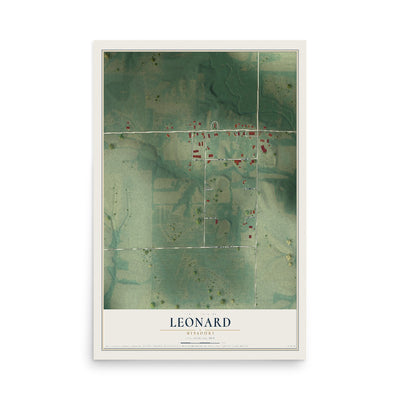 Map of Leonard, Missouri, 12 x 18 inch unframed archival matte print