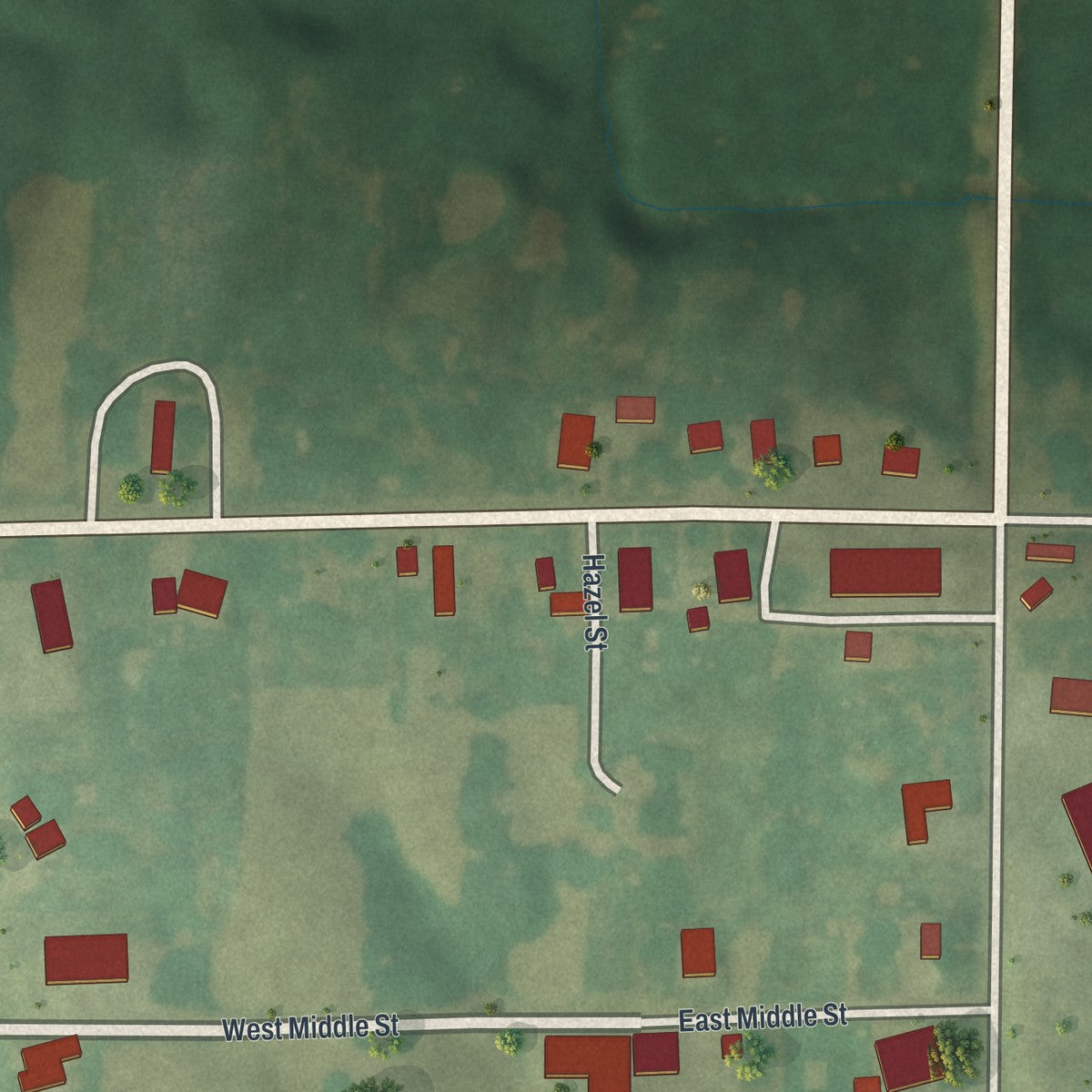 Close-up of the map of Leonard, Missouri print showing street and building detail