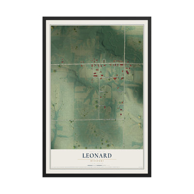 Map of Leonard, Missouri, 12 x 18 inch print in a black wood frame